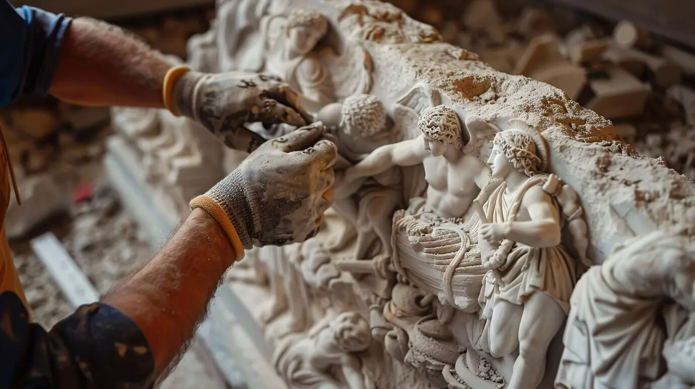 Archäologische Ausgrabungsstätte mit antiken Überresten und Entdeckungen.